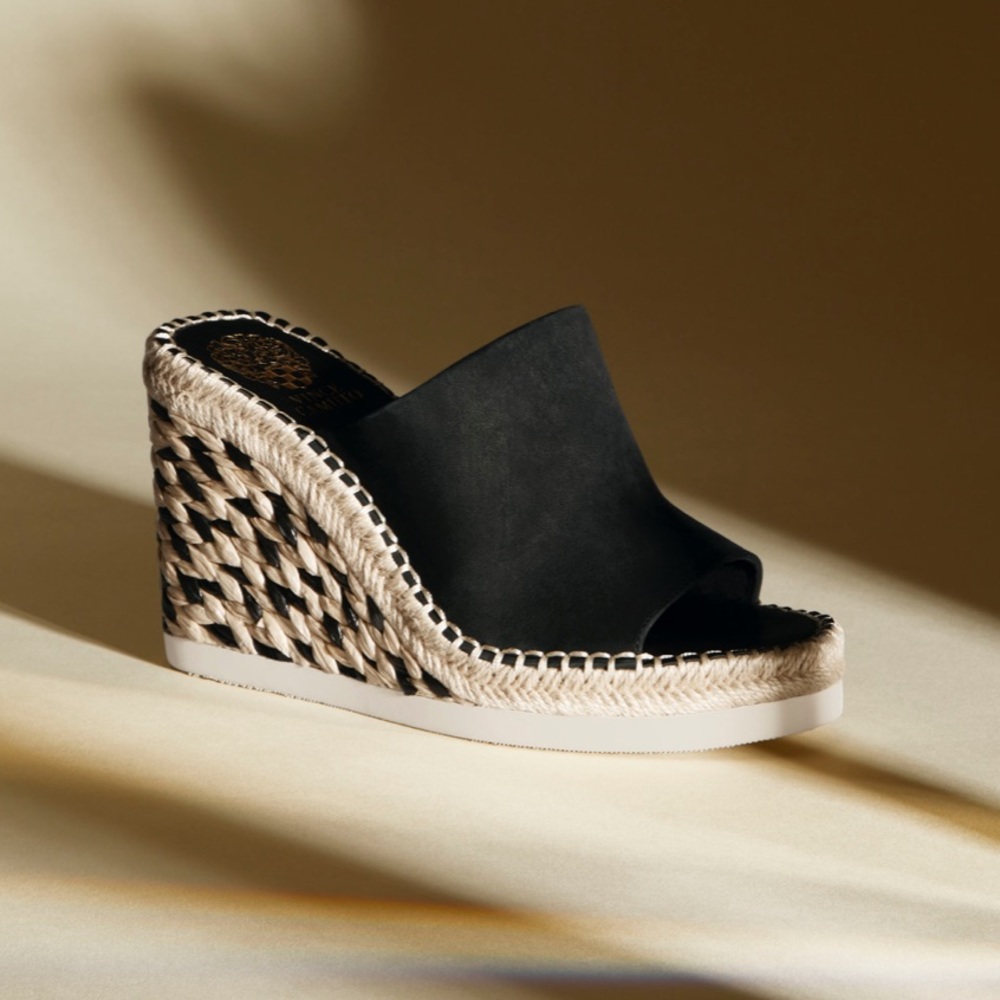 VINCE CAMUTO BRISSIA WEDGE MULE- BLACK